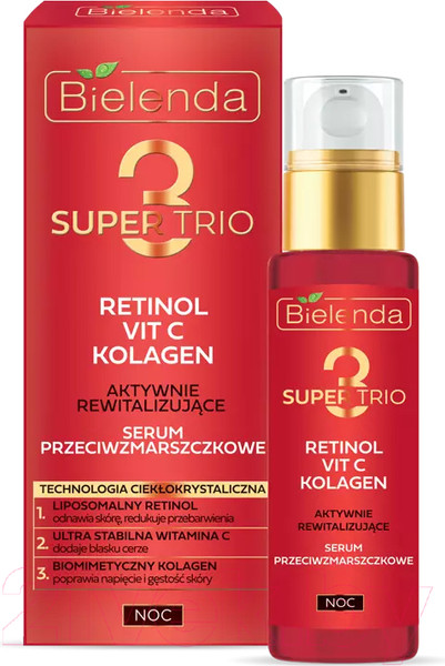 Изображение товара Сыворотка для лица Bielenda Super Trio Retinol+Vit C+Kolagen Против морщин (30мл)