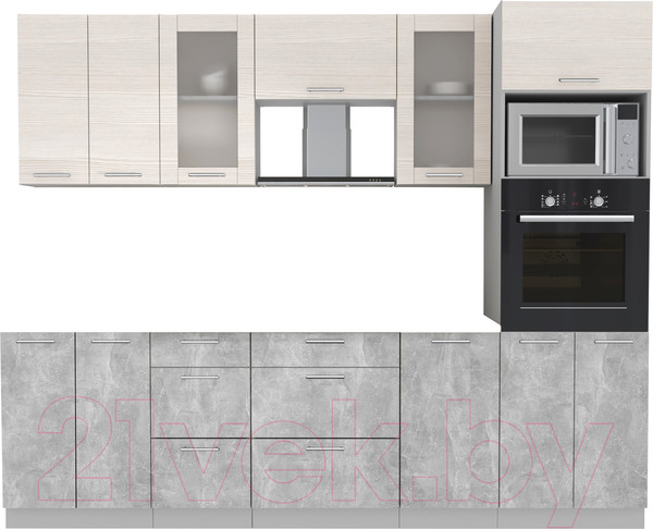 Изображение товара Кухонный гарнитур Интерлиния Мила 2.6 ВТ без столешницы (вудлайн кремовый/бетон)