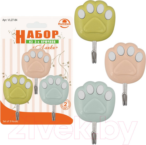 Изображение товара Набор крючков Мультидом Лапки / VL27-84 (3шт)