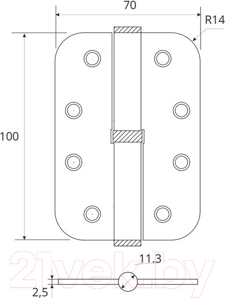 Изображение товара Петля дверная Avers 100x70x2.5-B-NIS-R (R14)