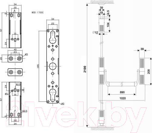 Изображение товара Ручка дверная Apecs PB-1700C-Panic-BL/Red (с тягами)