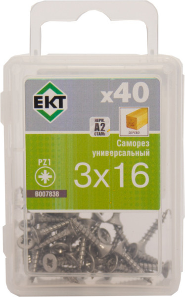 Изображение товара Саморез ЕКТ Универсальный 3.0x16 / B007838 (40шт, нержавеющая сталь)