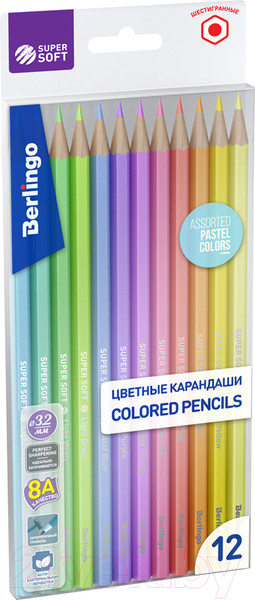 Изображение товара Набор цветных карандашей Berlingo SuperSoft. Pastel / SSP0112 (12цв)