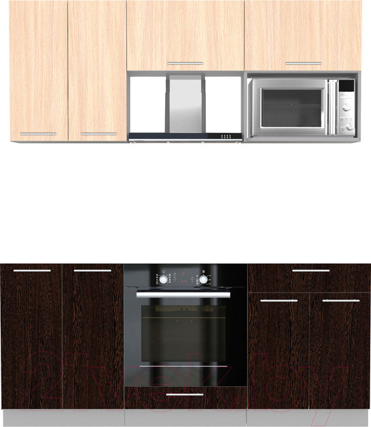 Изображение товара Кухонный гарнитур Интерлиния Мила 1.8 ВТ без столешницы (дуб молочный/дуб венге)
