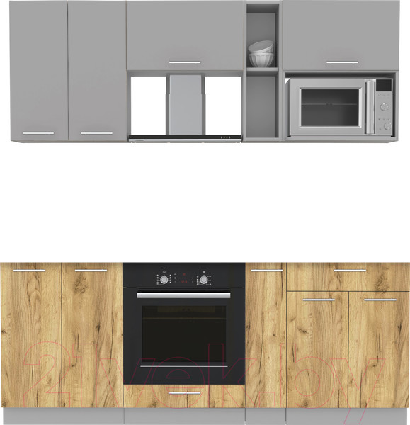 Изображение товара Кухонный гарнитур Интерлиния Мила 2.0 ВТ без столешницы (серебристый/дуб золотой)
