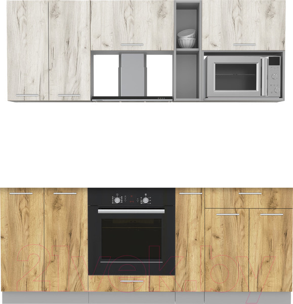 Изображение товара Кухонный гарнитур Интерлиния Мила 2.0 ВТ без столешницы (дуб белый/дуб золотой)