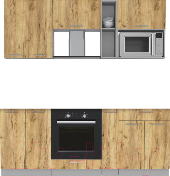 Изображение товара Кухонный гарнитур Интерлиния Мила 2.0 ВТ без столешницы (дуб золотой/дуб золотой)