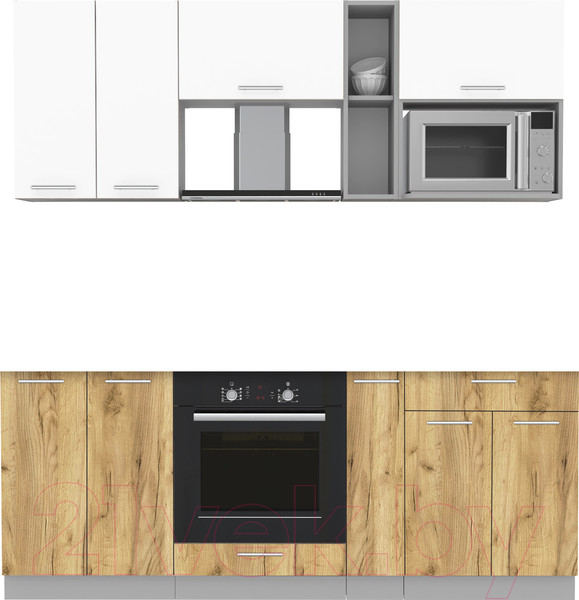 Изображение товара Кухонный гарнитур Интерлиния Мила 2.0 ВТ без столешницы (белый платинум/дуб золотой)
