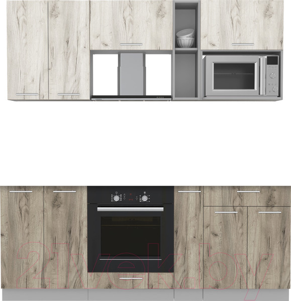 Изображение товара Кухонный гарнитур Интерлиния Мила 2.0 ВТ без столешницы (дуб белый/дуб серый)