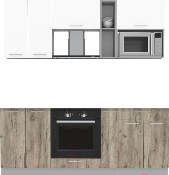 Изображение товара Кухонный гарнитур Интерлиния Мила 2.0 ВТ без столешницы (белый платинум/дуб серый)