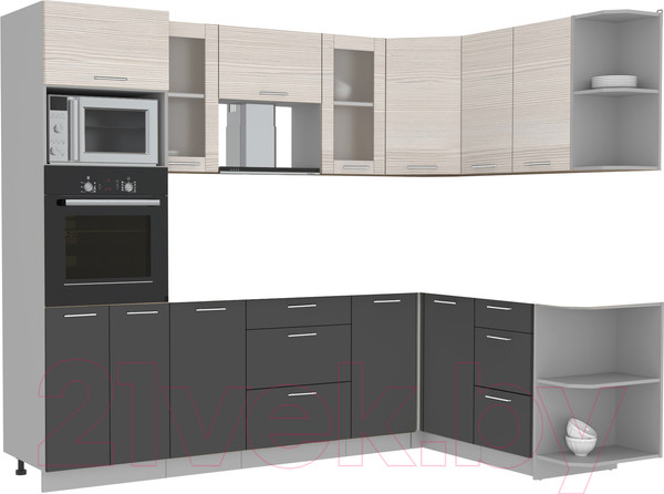 Изображение товара Кухонный гарнитур Интерлиния Мила 1.68x2.6 правая без столешницы (вудлайн кремовый/антрацит)