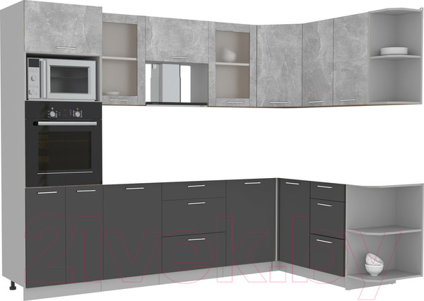 Изображение товара Кухонный гарнитур Интерлиния Мила 1.68x2.8 правая без столешницы (бетон/антрацит)