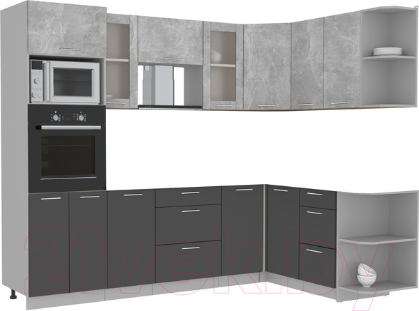 Изображение товара Кухонный гарнитур Интерлиния Мила 1.68x2.6 правая без столешницы (бетон/антрацит)