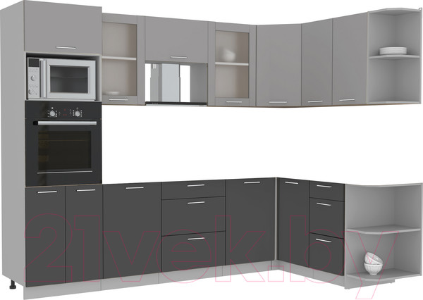 Изображение товара Кухонный гарнитур Интерлиния Мила 1.68x2.8 правая без столешницы (серебристый/антрацит)