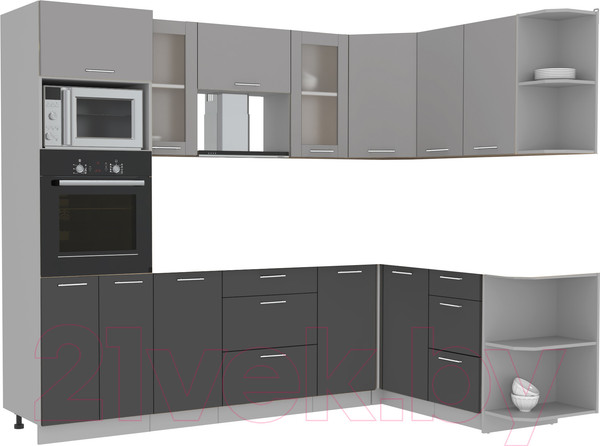 Изображение товара Кухонный гарнитур Интерлиния Мила 1.68x2.6 правая без столешницы (серебристый/антрацит)