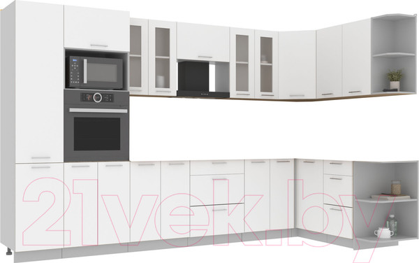 Изображение товара Кухонный гарнитур Интерлиния Мила 1.68x3.4 правая без столешницы (белый платинум)