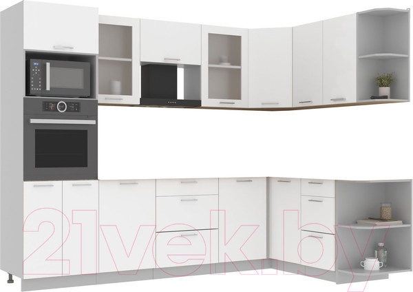 Изображение товара Кухонный гарнитур Интерлиния Мила 1.68x2.8 правая без столешницы (белый платинум)