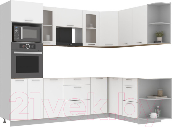 Изображение товара Кухонный гарнитур Интерлиния Мила 1.68x2.6 правая без столешницы (белый платинум)