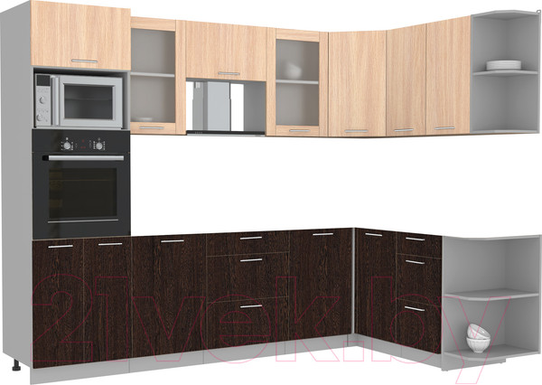 Изображение товара Кухонный гарнитур Интерлиния Мила 1.68x2.8 правая без столешницы (дуб молочный/дуб венге)
