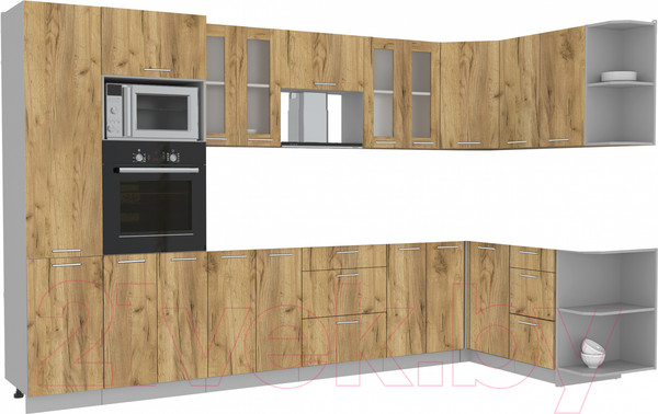 Изображение товара Кухонный гарнитур Интерлиния Мила 1.68x3.4 правая без столешницы (дуб золотой/дуб золотой)