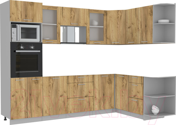 Изображение товара Кухонный гарнитур Интерлиния Мила 1.68x2.8 правая без столешницы (дуб золотой/дуб золотой)