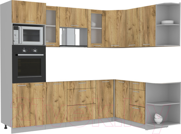 Изображение товара Кухонный гарнитур Интерлиния Мила 1.68x2.6 правая без столешницы (дуб золотой/дуб золотой)