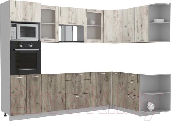 Изображение товара Кухонный гарнитур Интерлиния Мила 1.68x2.8 правая без столешницы (дуб белый/дуб серый)