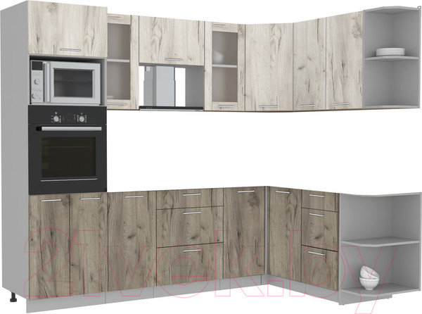 Изображение товара Кухонный гарнитур Интерлиния Мила 1.68x2.6 правая без столешницы (дуб белый/дуб серый)