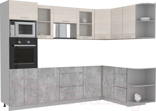 Изображение товара Кухонный гарнитур Интерлиния Мила 1.68x2.8 правая без столешницы (вудлайн кремовый/бетон)