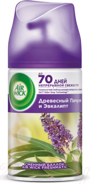 Изображение товара Сменный блок для освежителя воздуха Air Wick Pure 5 Эфирных Масел Древесный Пачули и Эвкалипт (250мл)