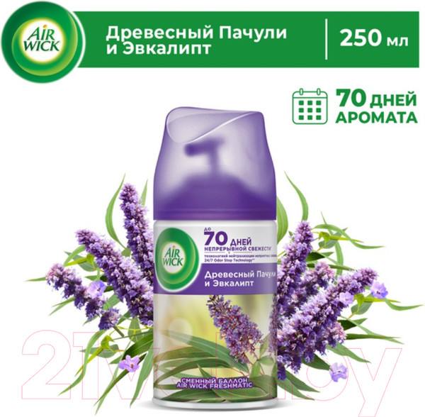 Изображение товара Сменный блок для освежителя воздуха Air Wick Pure 5 Эфирных Масел Древесный Пачули и Эвкалипт (250мл)