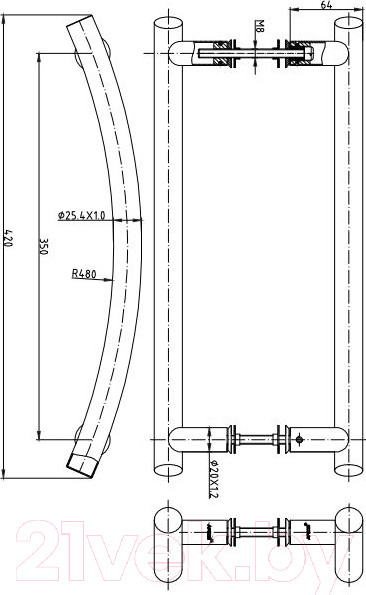 Изображение товара Ручка дверная Apecs HC-0928-25/350-INOX
