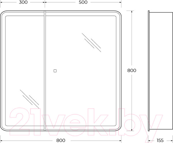 Изображение товара Шкаф с зеркалом для ванной BelBagno SPC-MAR-800/800-2A-LED-TCH