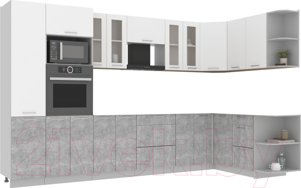 Изображение товара Кухонный гарнитур Интерлиния Мила 1.68x3.4 правая без столешницы (белый платинум/бетон)
