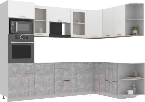 Изображение товара Кухонный гарнитур Интерлиния Мила 1.68x2.8 правая без столешницы (белый платинум/бетон)