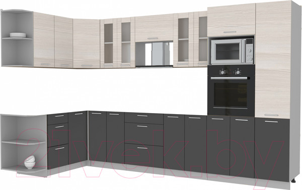 Изображение товара Кухонный гарнитур Интерлиния Мила 1.68x3.4 левая без столешницы (вудлайн кремовый/антрацит)