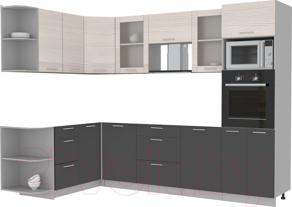 Изображение товара Кухонный гарнитур Интерлиния Мила 1.68x2.8 левая без столешницы (вудлайн кремовый/антрацит)