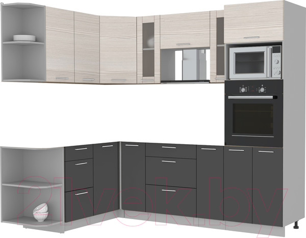 Изображение товара Кухонный гарнитур Интерлиния Мила 1.68x2.4 левая без столешницы (вудлайн кремовый/антрацит)