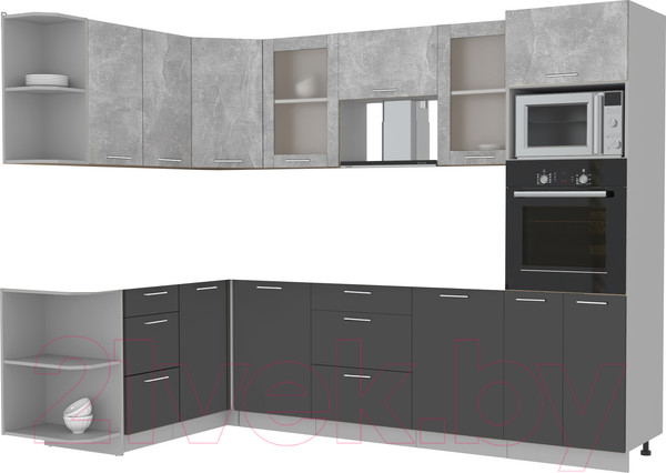 Изображение товара Кухонный гарнитур Интерлиния Мила 1.68x2.8 левая без столешницы (бетон/антрацит)