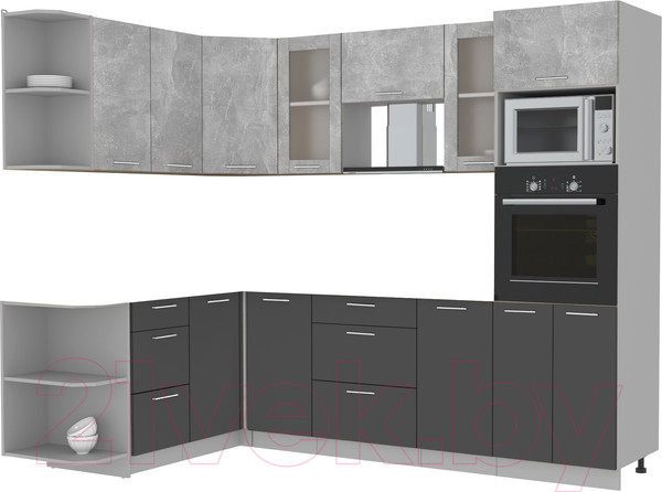 Изображение товара Кухонный гарнитур Интерлиния Мила 1.68x2.6 левая без столешницы (бетон/антрацит)