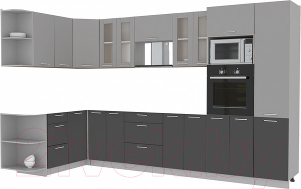 Изображение товара Кухонный гарнитур Интерлиния Мила 1.68x3.4 левая без столешницы (серебристый/антрацит)