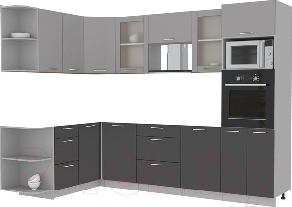Изображение товара Кухонный гарнитур Интерлиния Мила 1.68x2.8 левая без столешницы (серебристый/антрацит)