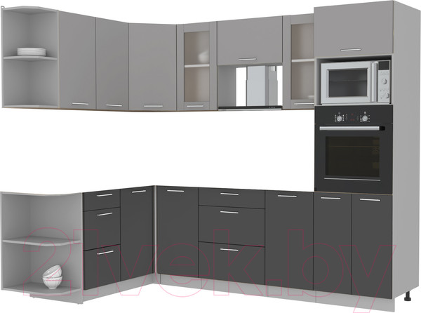 Изображение товара Кухонный гарнитур Интерлиния Мила 1.68x2.6 левая без столешницы (серебристый/антрацит)