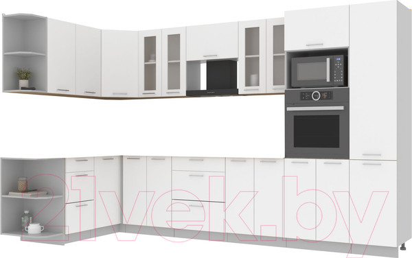 Изображение товара Кухонный гарнитур Интерлиния Мила 1.68x3.4 левая без столешницы (белый платинум)