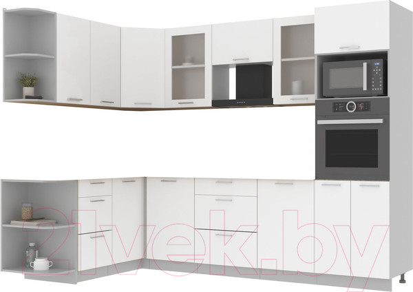 Изображение товара Кухонный гарнитур Интерлиния Мила 1.68x2.8 левая без столешницы (белый платинум)