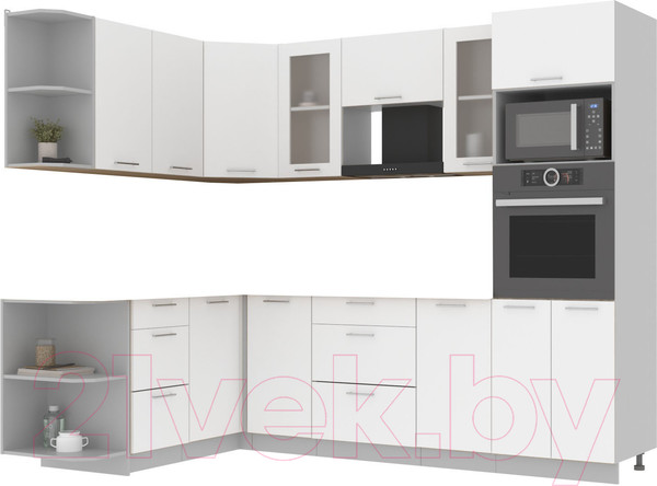 Изображение товара Кухонный гарнитур Интерлиния Мила 1.68x2.6 левая без столешницы (белый платинум)