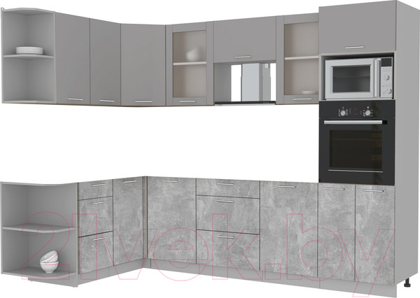 Изображение товара Кухонный гарнитур Интерлиния Мила 1.68x2.8 левая без столешницы (серебристый/бетон)