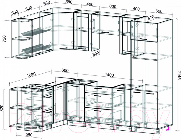 Изображение товара Кухонный гарнитур Интерлиния Мила 1.68x2.6 левая без столешницы (дуб золотой/дуб золотой)