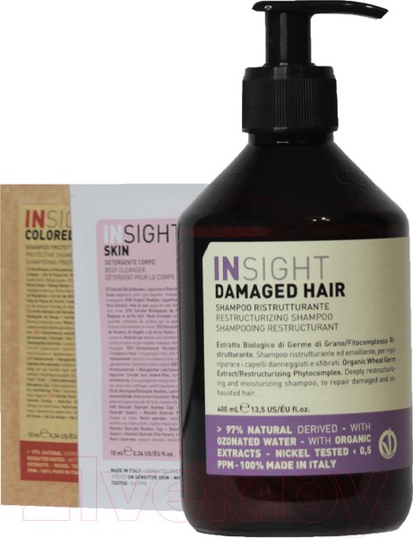 Изображение товара Набор косметики для волос Insight Damaged Hair Шампунь Restructurizing+Шамп PMIN008+Гель PMIN020 (400мл+10мл+10мл)