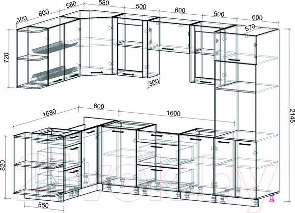 Изображение товара Кухонный гарнитур Интерлиния Мила 1.68x2.8 левая без столешницы (вудлайн кремовый/бетон)
